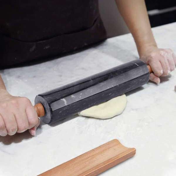 Marble Rolling Pin Wooden Handle for Baking Pizza Bread Kitchen Dough Roller