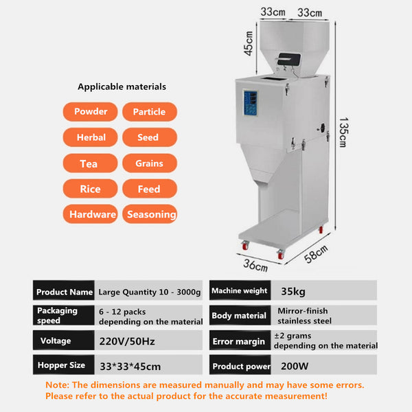 3000g Automatic Weighing Filling Machine Intelligent Grain Packing Weigh Filler
