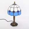 Vintage Tiffany Table Lamps 8" Stained Glass Table Lamp Blue White Lattice Style