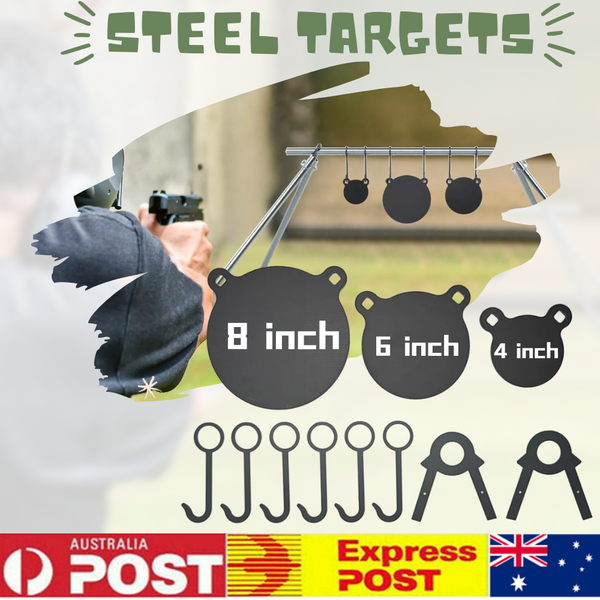 3 Pcs Gong Target Hanging Kit AR500 Steel Shooting Targets Hunting Training AU