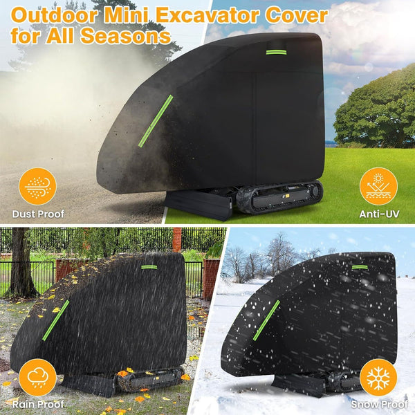 Mini Excavator Cover Waterproof Zippered Excavators Cover for Bobcat E20 Black