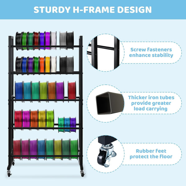 3D Printer Filament Storage Rack Spool Holder 5-Tier Rolling Storage Shelves