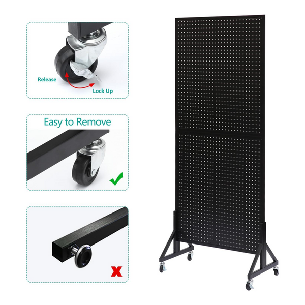 174cm Tall Metal Pegboard Display Rack Retail Display Rack w/ Wheels 30 Hooks AU