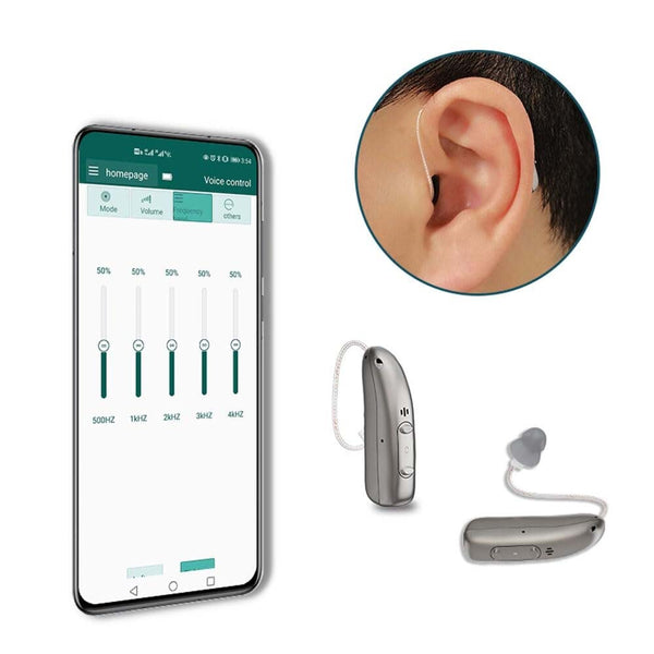 Bluetooth Hearing Aids Invisible Noise Cancelling RIC Digital Sound AmplifierBTE