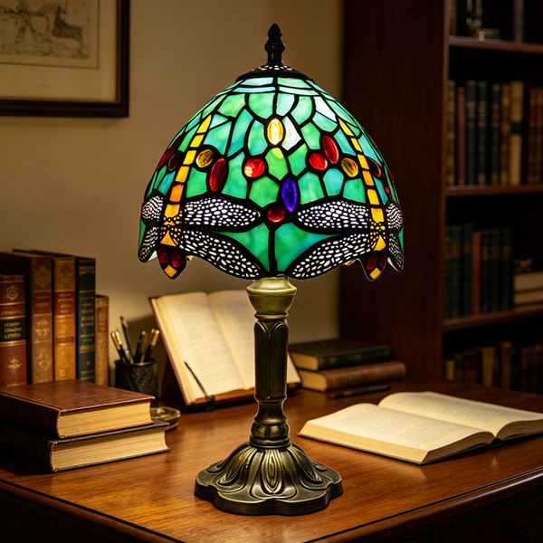 Retro Baroque LED Table Lamps Stained Glass Desk Lights Bedroom Reading Decor