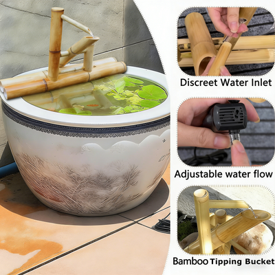 Bamboo Fountain with Pump Japanese Rocking Fountains Kit Bamboo Water Fountain