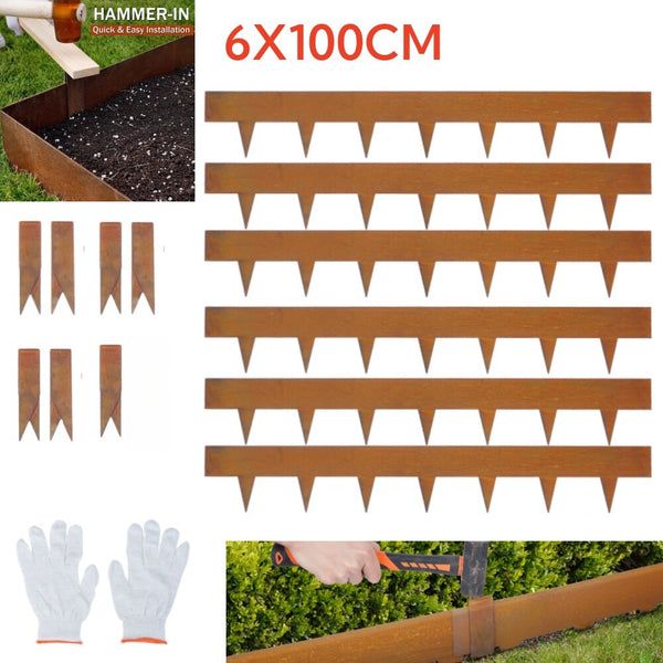 6 Landscape Garden Lawn Edging Border Pre-Rusted Plant Grass Steel Barrier Fence