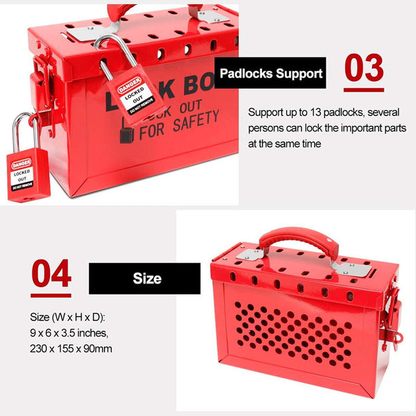 Padlock Group Lockbox Lockout Tagout Box Security 13 Guage with 5 Loto Locks AU