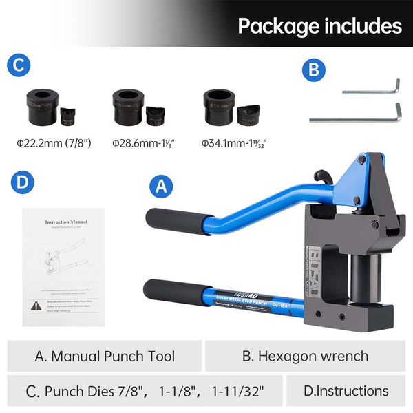 Metal Stud Punch Tools Puncher Knockout Electrician Stud Punch Tool CC-100 w/Box