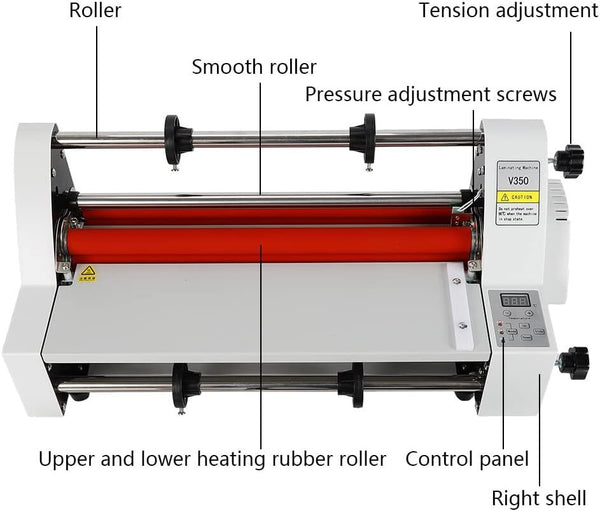 V350 Laminating Machine Hot Cold Roll Laminator Single/Dual Sided & 200m Film