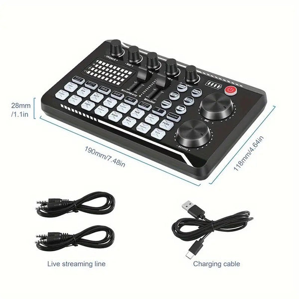 Podcast Studio Equipment Kit F998 Live Sound Card Audio Mixer w/ Mic 3m Earphone