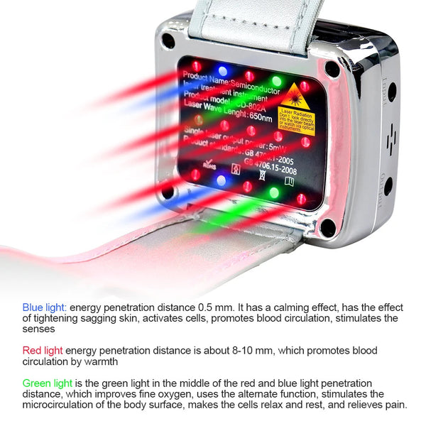 650nm Laser 13 Holes Physiotherapy Wrist Watch LLLT Treat for Hypertension