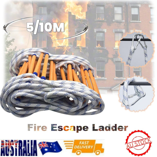 5/10M Fire Escape Ladder for Home Security Emergency Escape W/ 2 Hooks AU Stock