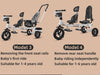 Twins Stroller Pram Tricycle Baby Double Seat Tandem Kids Toddler Ride-On Toy