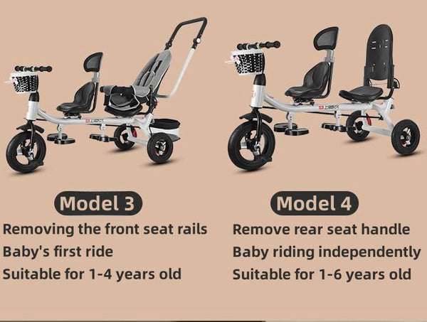 Twins Stroller Pram Tricycle Baby Double Seat Tandem Kids Toddler Ride-On Toy
