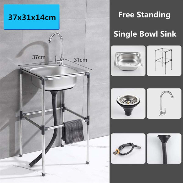 Free Standing Stainless Steel Vegetables Wash Basin Kitchen Sink with Bracket AU