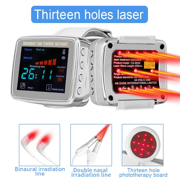 650nm Laser 13 Holes Physiotherapy Wrist Watch LLLT Treat for Hypertension