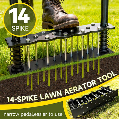 Manual Lawn Aerator Tool 14 Metal Spikes Grass Soil Aerator Ergonomic T-Handle