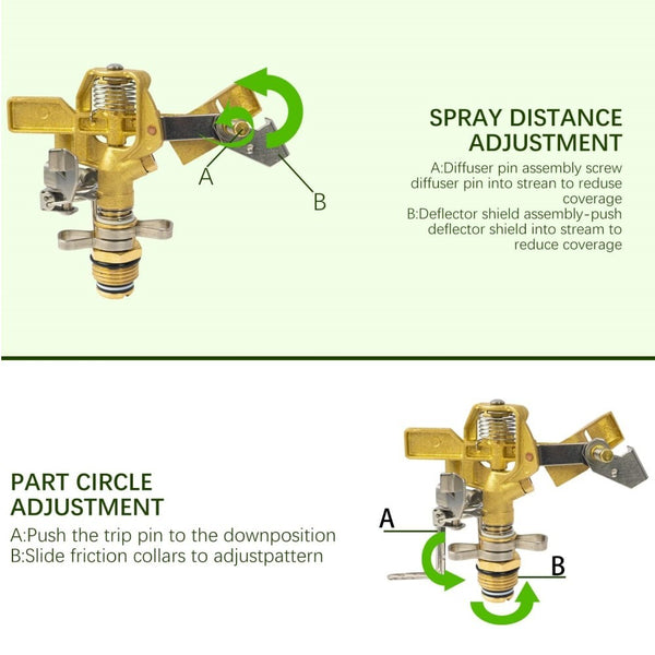 Heavy Duty Brass Impact Sprinkler Head with Nozzles 1/2" Lawn Garden Irrigation