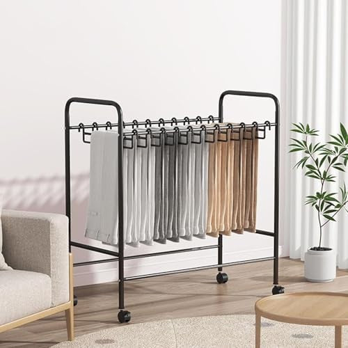 Pants Organizer Rack Trolley with 24 Double Hangers Rolling Trouser Metal Rack