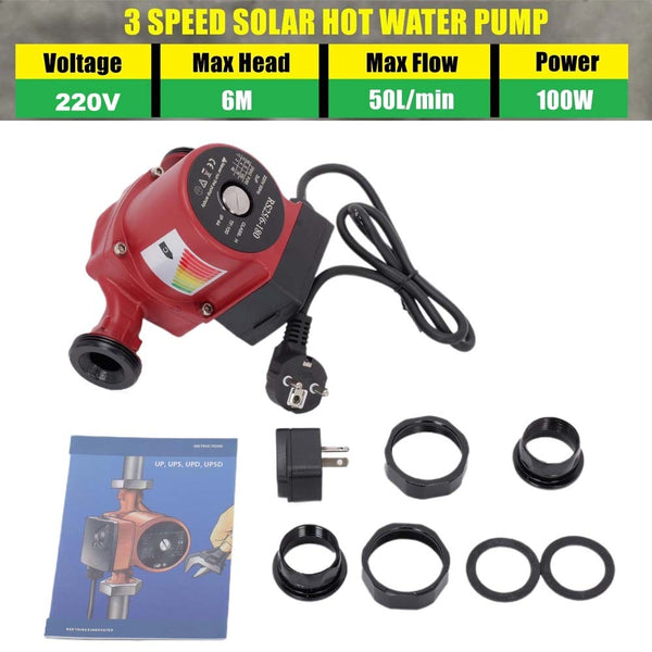 3 Speed Solar Hot Water Circulation Pump Booster Pump Low Noise 100W 50L/min