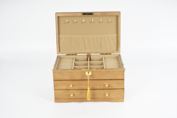 3Tier Wooden Jewelry Box Storage Cabinet Organizer For Necklaces Earrings w/Lock