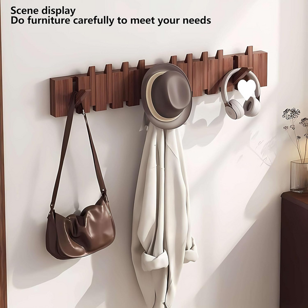 Walnut Wood Coat Rack 12 Hooks Piano Shape Wall Mounted Wall Hanger Clothes Hook