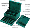 3-layers Jewelry Organizer Large Necklace Ring Display Cases Green Velvet Box