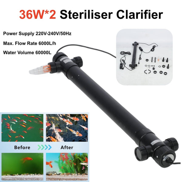 72W Fishpond UV Sterilizer Clarifying Light Aquarium Clarifier 6000L/H CUV-172
