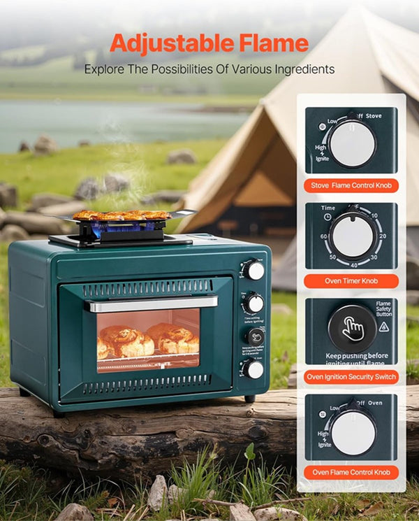 2-in-1 Outdoor Oven Portable Camping Cooking Stove Butane Canister Compatible
