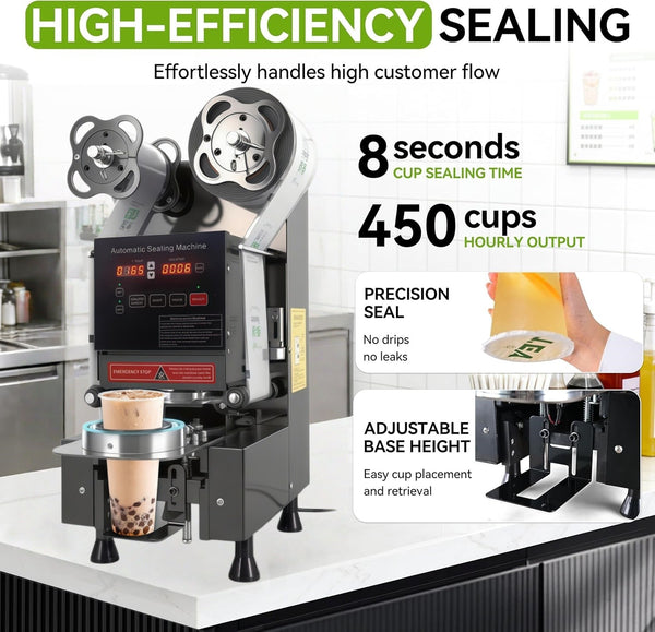 Electric Cup Sealing Machine 500-600 Cups/H Digital Control LCD Panel Cup Sealer