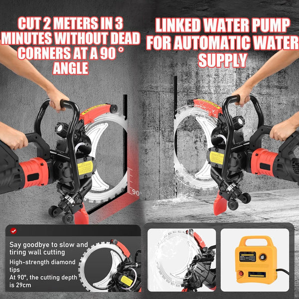 29cm Concrete Cutting Ring Saw HF Concrete Cut Off w/2 Blades&Water Pump 3000RPM