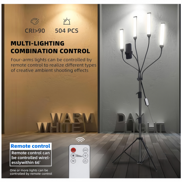 Four-arm LED Light Dimmable Lighting Phone Selfie Tripod Makeup Live Lamp 36W AU