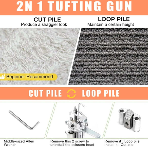 2 in 1 Cut & Loop Pile Carpet Gun& Carpet Trimmer Clippers with Tufting Frame