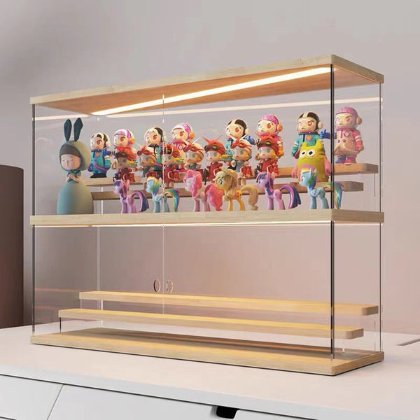 Acrylic Display Case Dustproof Clear Box LED Light 60cm For Figure Car Model Toy