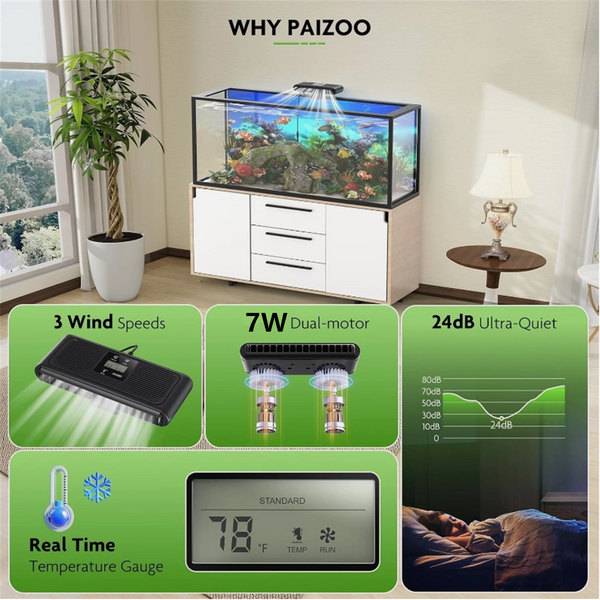 Aquarium Cooling Fan Fish Tank Chillers Temperature Controller 3-Speed Fans