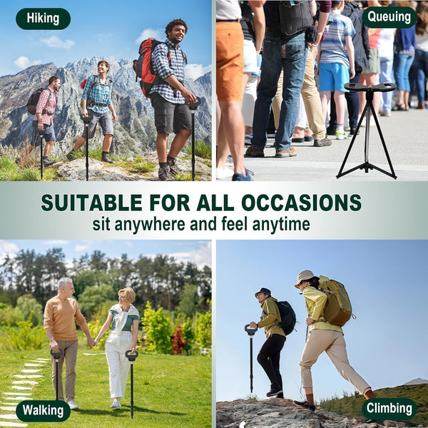 Hiking Trekking Poles Walking Stick With Seat Anti Shock Adjustable Camping Cane