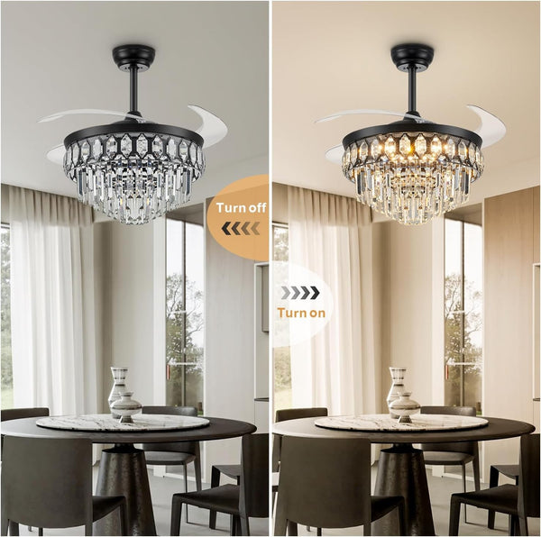 42" Crystal Ceiling Fan Lights with Remote 6 Wind Speed Crystal Chandelier Fan