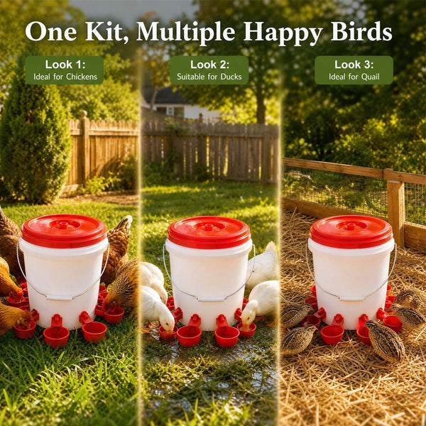 Automatic Chicken Feed Bucket with 12 Feeders Ports 10L Capacity Poultry Feeder