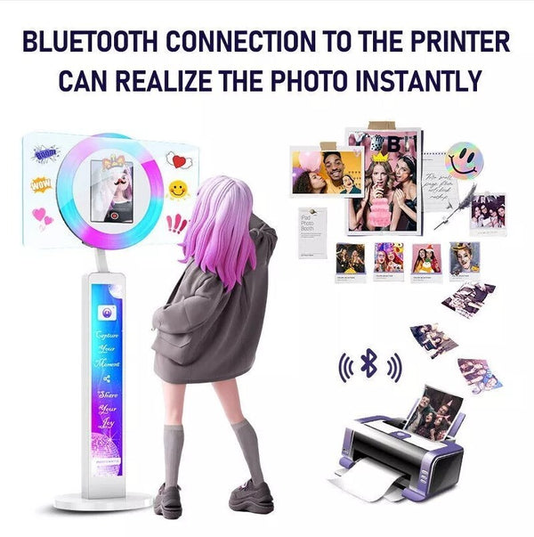 175cm 360° Photo Booth Machine Selfie Digital Portable PhotoBooth with LED Light