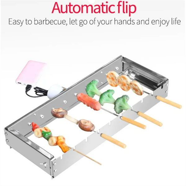 Auto Rotating Rotisserie Grill Rack Set Stainless Steel Kabob Grill 15 Skewers