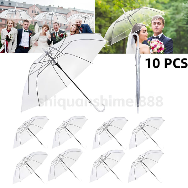 10PCS Transparent Umbrella Clear Dome Waterproof Semi-Automatic Umbrellas Party