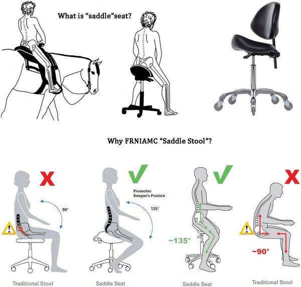 Saddle Stool Rolling Chair Saddle Chair w/ Back Support Dentist Salon Spa Chair