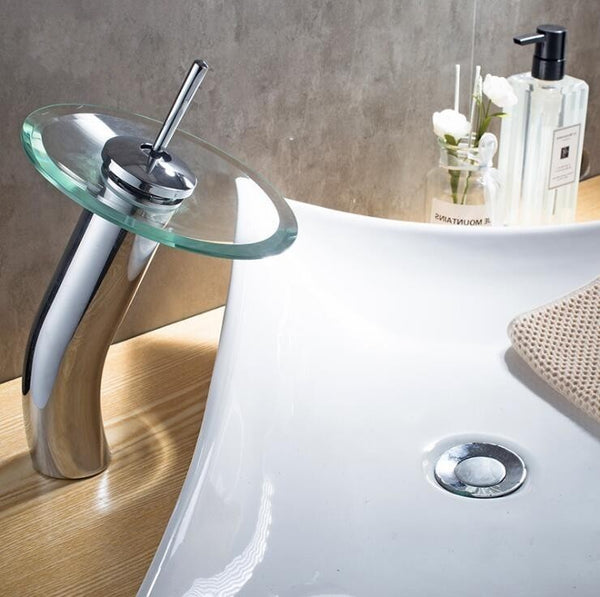 Basin Faucet Modern Round Waterfall Faucet Hot Cold Tall Bathroom Faucet WELS