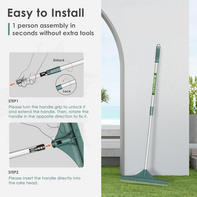 Artificial Turf Rake Adjustable Handle Lawn Broom for Artificial Grass Leaves