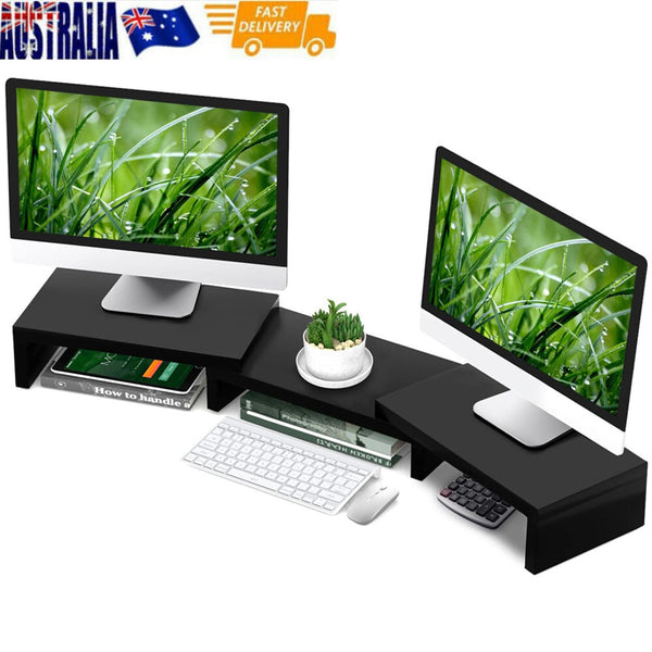 Dual Monitor Stand Riser 2 Monitor Desktop Organizer Adjustable Angle And Length