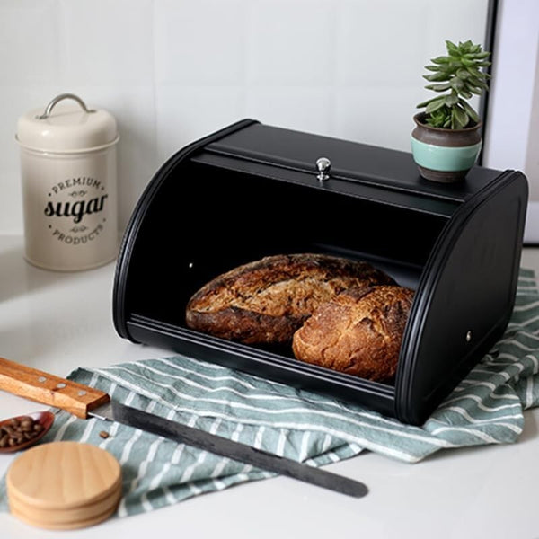 Metal Bread Bin Loaf Box Kitchen Food Storage Containers with Roll Top Lid