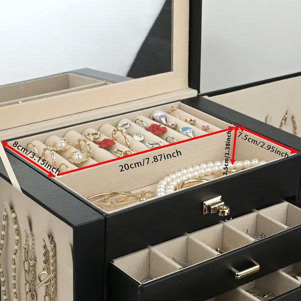 Large Jewelry Box Organizer Leather Jewelry Storage Case Earring Bracelet Holder