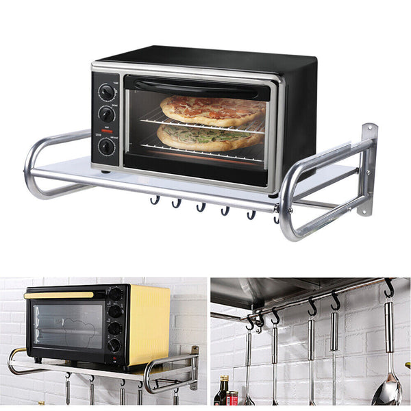 Wall Mounted Microwave Shelf Oven Deck with Hooks Stainless Steel Oven Organizer