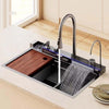 Kitchen Sink Single Bowl Basin Stainless Steel Bar w/Digital Faucet & Cup Washer